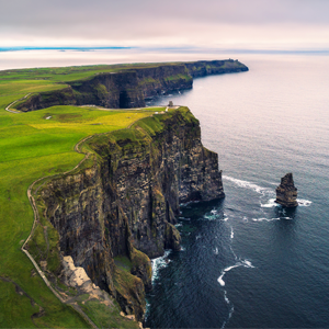 Green Ireland Cliffs next to ocean