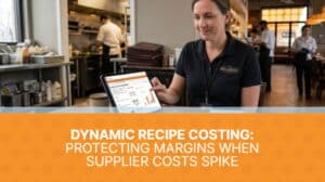 Dynamic recipe costing system auto-recalculating margins after 12% beef price increase protecting restaurant profitability