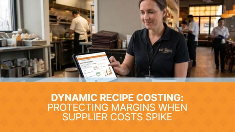 Dynamic recipe costing system auto-recalculating margins after 12% beef price increase protecting restaurant profitability