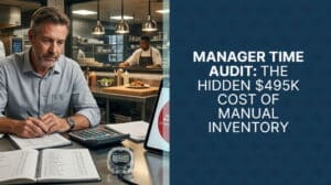 Restaurant manager time analysis dashboard showing 17 hours weekly spent on manual inventory vs automated alternatives