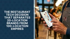 Enterprise restaurant software architecture diagram showing unified platform scaling from 20 to 100 locations seamlessly