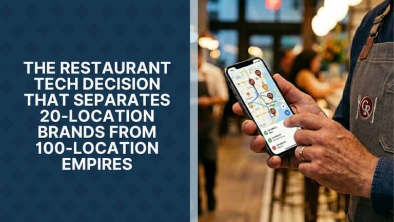 Enterprise restaurant software architecture diagram showing unified platform scaling from 20 to 100 locations seamlessly