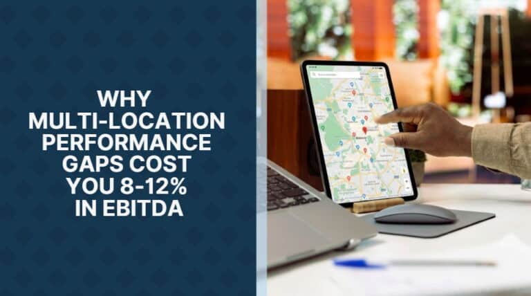 Multi-location restaurant performance analytics dashboard showing 8-12% variance gaps across enterprise portfolio