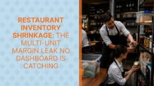 Multi-unit restaurant inventory shrinkage dashboard showing actual vs. theoretical usage variance across 30 locations