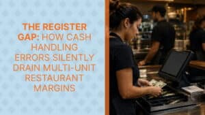 Multi-unit restaurant cash management dashboard showing over/short variance by location and cashier with real-time reconciliation tracking