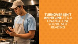 Multi-unit restaurant HR software dashboard showing employee turnover rates by location with onboarding completion and schedule consistency metrics